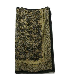 VTG Maxi Long Wrap Skirt Size Med. Black Beige Fauna Print Side Button/Tie Lined
